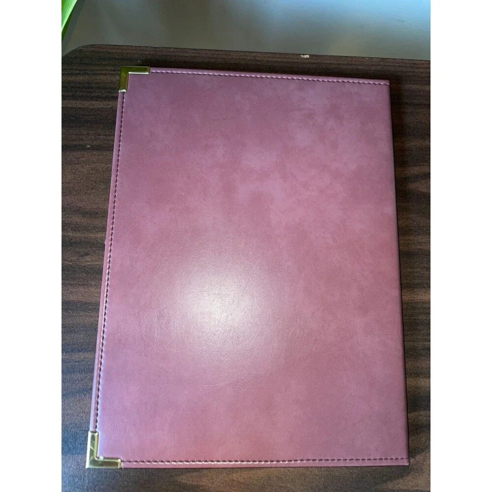 Vintage 80s Cambridge Burgundy Executive Padfolio Brass Corners Portfolio Folder